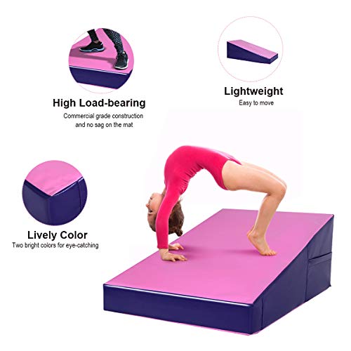 GYMAX Incline Gymnastics Mat, Wedge Shape Gymnastics Incline Mat Non