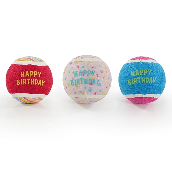 DogBox Boutique Dog Gift | 3 Birthday Dog Tennis Balls | Dog Toy | Perfect for dog Birthday present |
