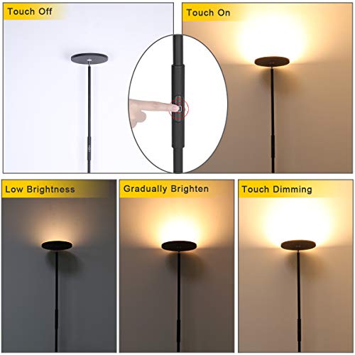LED Torchiere Floor Lamp 20W with Super Bright Light,Adjustable Tall Standing Pole Light, Remote Control Uplight Floor Lamp for Reading, Living Room, Bedroom, Office (Black)