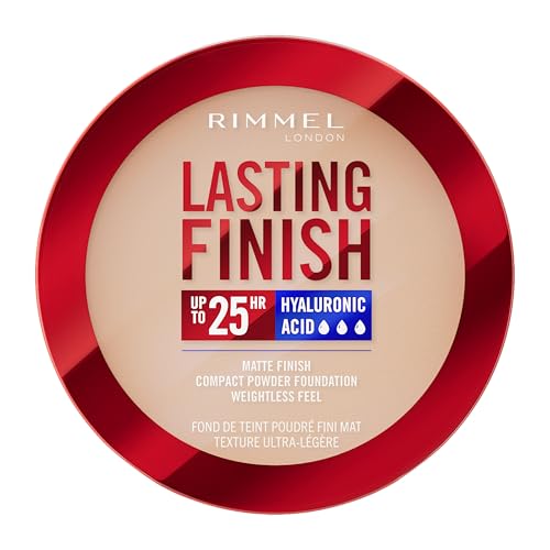 Rimmel London, Lasting Finish, 002 Pearl, Fondotinta Compatto, Finish Soft-Focus, Finish opaco, Coprenza totale, SPF20, Formula vegana, 7 g
