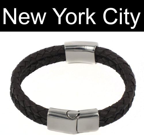 Brown Braided Bolo Leather Bracelet Wristband Cuff Stainless Steel Lock Double Strand Cord