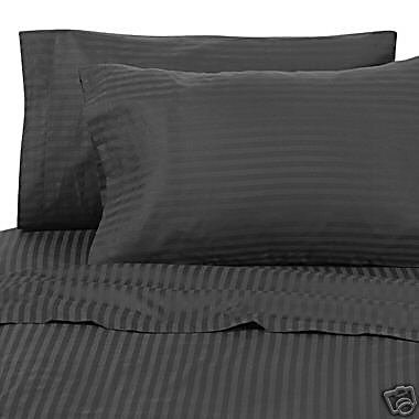 Egyptian Bedding 1200 Thread Count Queen Siberian Goose Down Comforter 8 PC 1200TC Bed in a Bag, Black Damask Stripe 1200 TC