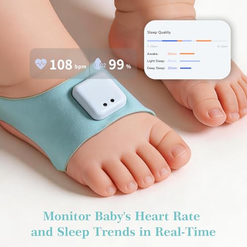 WUUK BABY Smart Sock with Base Station, Real-Time Heart Rate & Sleep Tracking, 7-Day Battery Life, 2.4/5 GHz Wi-Fi, No Monthly Fee, 3 Sizes Socks Included
