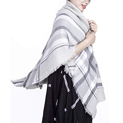 Oversize Scarf for women Winter Plaid Stole Blanket Wraps Shawl (White)