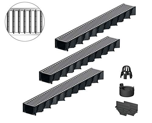 3x1m ACO Hexaline 2.0 Entwässerungsrinne Stegrost Stahl verzinkt Ablauf vertikal Bodenrinne Terrassenrinne – Bild 3