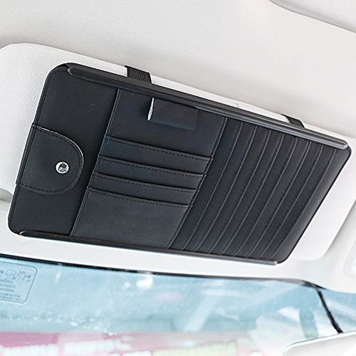 Yamalans Auto Car Sun Visor Faux Leather Card Pen DVD CD Glasses Holder Storage Bag Organizer Pouch Brown 31.5cm x 16.5cm
