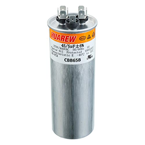 HUAREW 45/5 uF ±6% 1.96x5.34 inch 45+5 MFD 370/440 VAC CBB65 Dual Run Start Round Capacitor for Condenser Straight Cool or Heat Pump Air Conditioner or AC Motor and Fan Starting: Industrial & Scientific