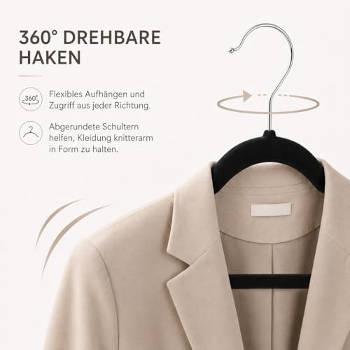 HOUSE DAY Velvet Hangers, Pack of 40, Non-Slip Slim Hangers as Hangers, Space-saving, Designed Velvet Hangers with 360° Rotating Hook, Shatterproof & Lint-Free for Suits, Shirts & Coats, Black