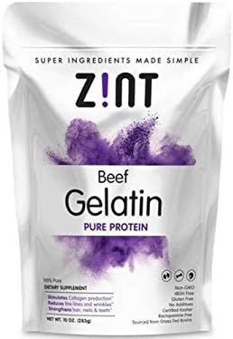 Unflavored Gelatin Powder - 100% Kosher Beef Gelatin By Zint - Pasture Raised (10 Oz. Bag)