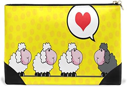 Women Makeup Bag Love Sheep Genuine Leather Zipper Cosmetics Pouch Lady Toiletry Bag