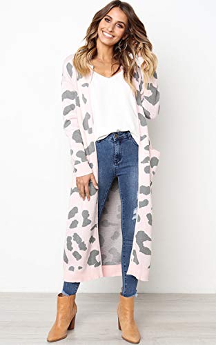 image for Angashion Women's Long Sleeves Leopard Print Knitting Cardigan Open Fr