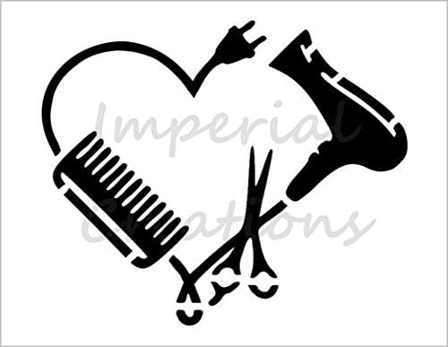 HAIRDRESSER LOVE Hair Salon Blow Dryer Scissors Comb Heart 8.5" x 11" Stencil 20 Mil Plastic Sheet NEW S426