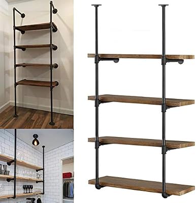 Yuanshikj 2pc 56 Tall 12 Deep 3 4 Industrial Wall Mount Iron Pipe Shelf Shelves Shelving Bracket Vintage Retro Black Open Bookshelf Bookcase Diy Storage Office Kitchen 2 Pcs 4tier Hardware Only Buy