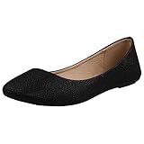 REFRESH DEMI-07 Women's Glitter Shinny Ballerina Ballet Slip On Flats,7.5 B(M) US,Black