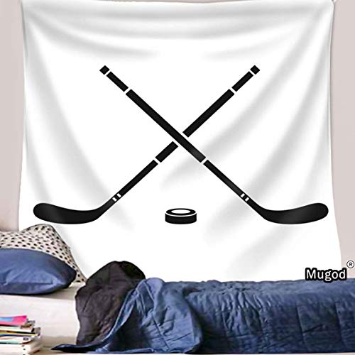 Mugod Ice Hockey Tapestry Crossed Ice Hockey Sticks Icon Flat Isolated on White Background Home Decor Tapestry Wall Hanging for Bedroom Living Room Dorm, 60WX40H Inches