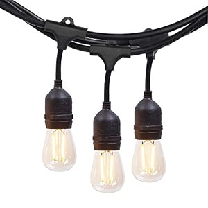 Image of NIOSTA 24Ft Outdoor Hanging String Lights with 12 Dimmable LED Vintage Bulbs Commercial Grade Strand for Market Cafe Bistro Patio Party Tent Porch Garden -Blk
