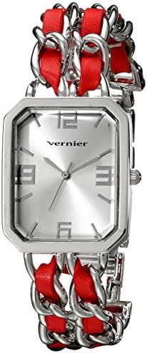 Vernier Women's VNR11180SS Silver-Tone Watch with Faux-Leather and Chain-Link Bracelet