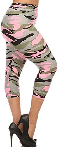 NioBe Women's Plus Size Fashion Design Capri Crop Leggings (One Size, Light Pink Camo)