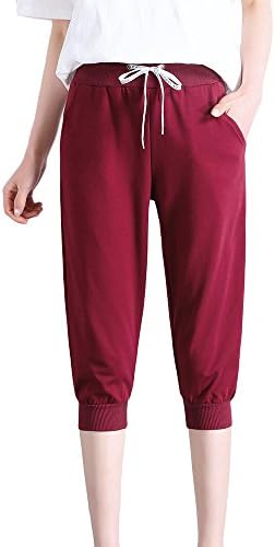 KDi Women's Shorts Jogger Sweatpants Running Trousers Tracksuit Capri Pants (S, 2# Red)