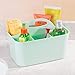 mDesign Plastic Makeup Storage Organizer Caddy Tote - Divided Basket Bin, Handle for Bathroom - Holds Eyeshadow Palettes, Nail Polish, Makeup Brushes, Blush, Shower Essentials - Small, 2 Pack - Mint