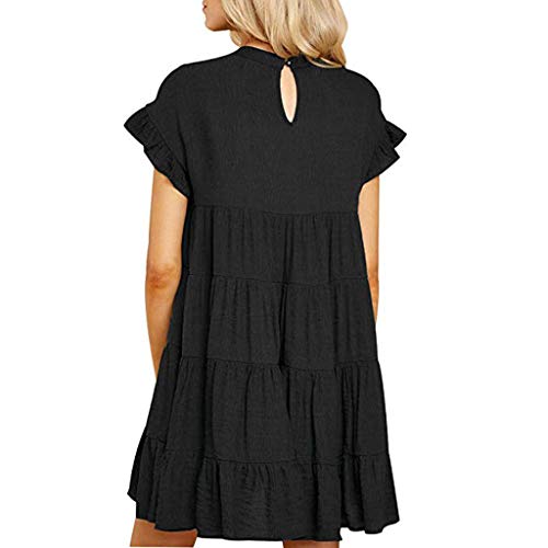 CCatyam Dresses for Women, Ruffle Sleeve Solid Mini Swing Loose Sexy Beach Casual Party Fashion Black - Thumbnail 3