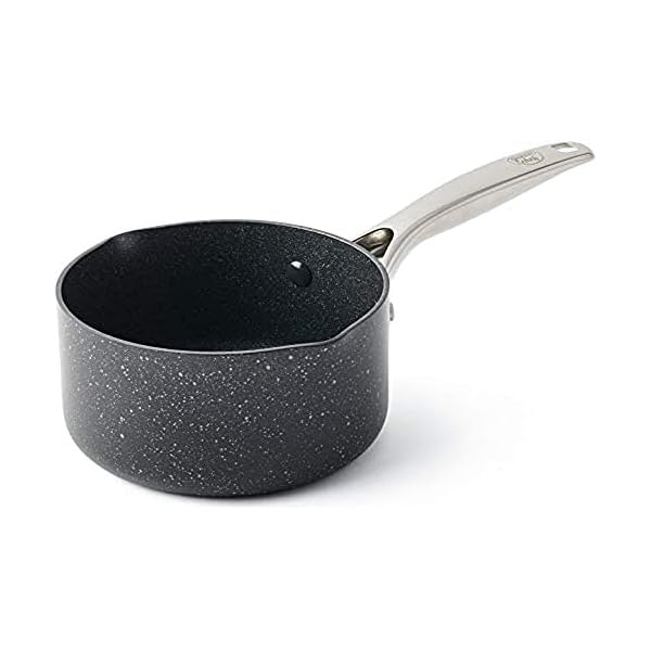GreenChef-Milk-Pan-with-2-Spouts-Non-Stick-Aluminium-Cookware-Induction-Oven-Safe-Pot-16-cm16-Litre GreenChef Berlin Rocks Non-Stick 16 cm/1.6 Litre Milk Pan, PFAS Free, Black