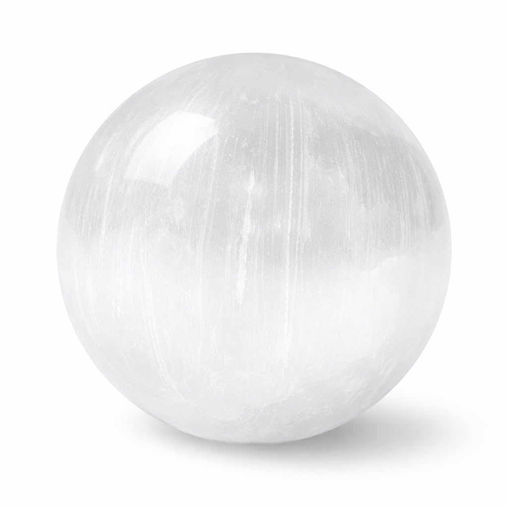 Jet International Selenite Stone 45-50 mm Ball Sphere Gemstone A+ Hand Carved Crystal Altar Healing Devotional Focus Spiritual Chakra Cleansing Image is JUST A Reference
