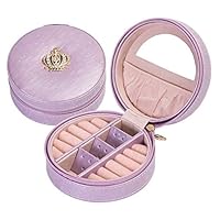 Yuybei Jewelry Box Crown Portable Jewelry Box Round Jewelry Box with Mirror Jewelry Box PU Leather Jewelry Box Gift for Girls or Women (Color : Light Purple)