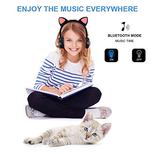 Luckyu Wireless Bluetooth Cat Ear Headphones with Mic 7 Colors LED