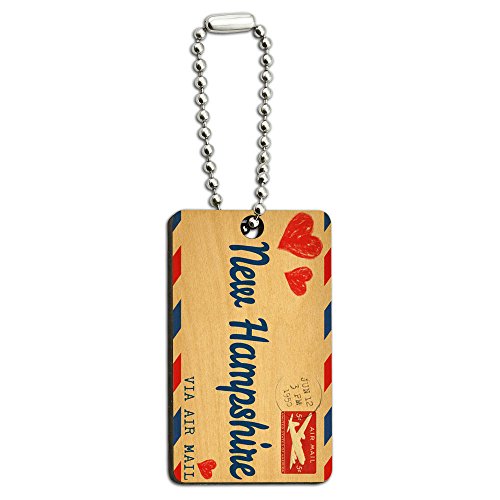 Air Mail Postcard Love for New Hampshire Wood Wooden Rectangle Key Chain