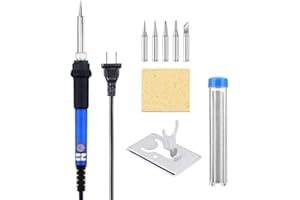 TBBSC Soldering Iron Kit, 60W 110V Solder Iron Adjustable Temperature Soldering Gun Welding Tools, 5pc Interchangeable Tips, Solder Iron Stand and Solder Wire Tube for Variously Electronics Repair