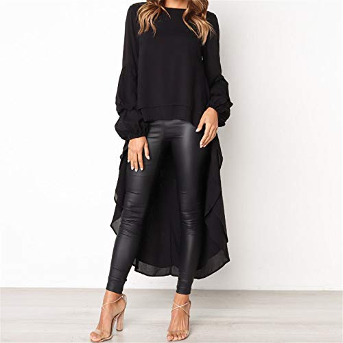 TIFENNY Women's Leopard Printed Asymmetric T-Shirts Long Irregular Hem Plain Lantern Sleeve Tops Loose Blouse