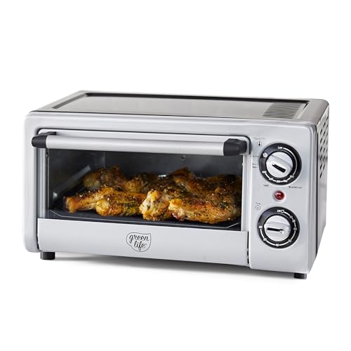 GreenLife Countertop Toaster Oven Air Fryer Stainless Steel, Healthy Ceramic No…