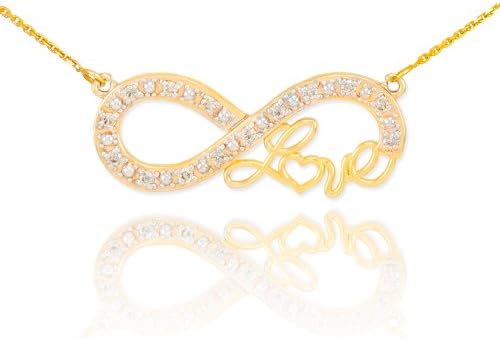 Forever 14k Yellow Gold Love Script Diamond Infinity Pendant Necklace