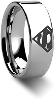 Superman Symbol Super Hero Polished Tungsten Engraved Ring Jewelery - 8mm