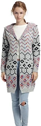 Women Cardigan Aztec Sweater Coat with Pockets and Hoodie Fashion Clothes Front-Open Soft and Warm