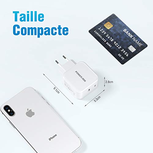 POWERADD Chargeur Secteur Mural USB C -30 W Quick Charge Protections Multiples avec Indicateur LED Compatibilité Universelle Compact et Portable Blanc pour Smartphone Tablette