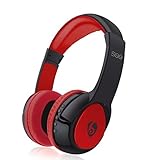 Wireless Bluetooth Headphones, Bodecin Skin Friendly Leather 3D Sound Sport Bluetooth 4.0 Headsets for iPhone/iPad/Android Build in Mic Support TF Card with USB Charging Cable(Black+Red-S99)