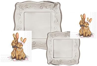 Formal Party Supply Pack: Bundle Includes Paper Plates and Napkins for 8 Guests in a Bunny Formal Theme