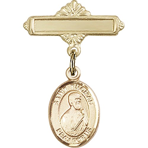 Gold Filled Baby Badge with St. Thomas the Apostle Charm and Polished Badge Pin 1 X 5/8 inches