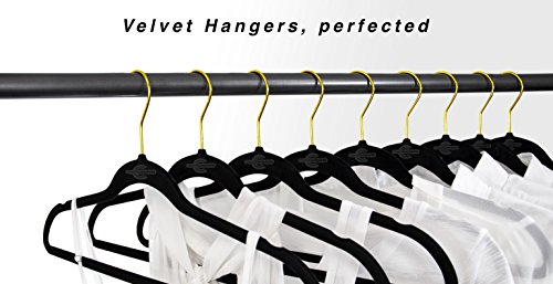 Closet Complete Premium Quality, True-Heavyweight, 80-gram, Virtually-UNBREAKABLE Velvet Hangers, Ultra-Thin,  No Slip, Best for SUIT, Dress, Pants, Shirt, 360º Spin, GOLD Hooks, Black Set of 50 - Thumbnail 2
