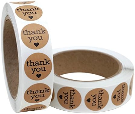 Flybuild® 100pcs Round Thank You Kraft Paper Stickers Wedding Favours Letter Gift Self Adhesive Labels (Brown)