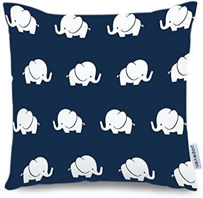 Popeven Elephant Decorative Pillow Case Cover Navy Blue Elephant Sofa Cushion Cover Bedding Pillowcase 18x18 inch