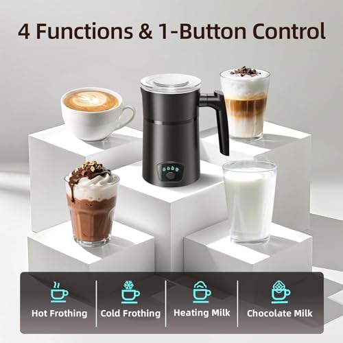Milk Frother 4-in-1 Electric Automatic Milk Steamer，Hot and Cold Foam Maker and Milk Warmer for Latte, Cappuccinos, Macchiato Coffee Maker