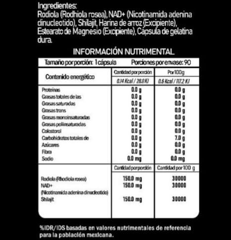 Energyfemm (Rhodiola Rosea, NAD+, Shilajit) Suplemento Alimenticio 90 Cápsulas Energía