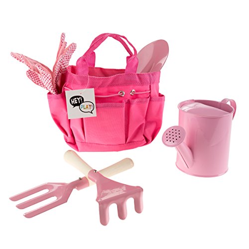 Wodar Kids Children Gardening Tools Set Garden Toys with Storage Bag （Pink)