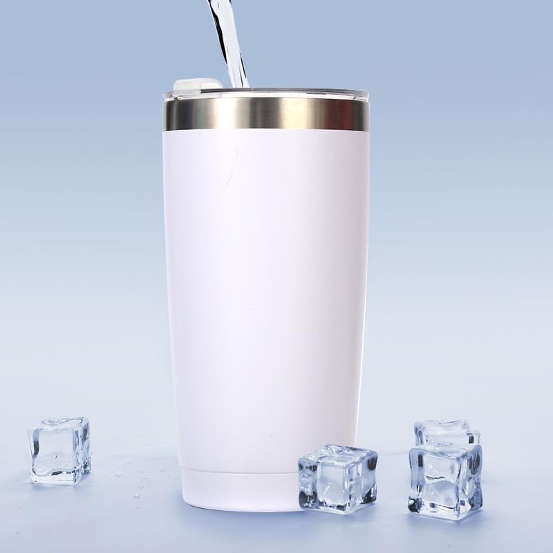 Photo 1 of 20oz Insulated Coffee Tumbler, Stainless Steel Travel Mug with Spill Proof Slide Lid, BPA-Free, Double Wall Hot/Cold Retention Reusable Coffee Cup, Powder Coated, Fit Car Cup Holders (White)