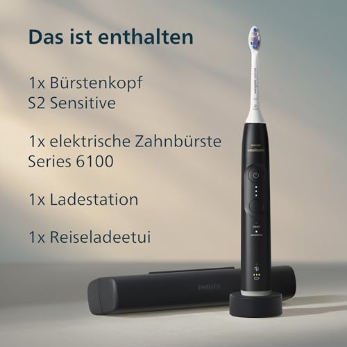Philips Sonicare 6100 elektrische Zahnbürste, Schallzahnbürste mit 2 Putzmodi und 3 Intensitätsstufen, Andruckkontrolle, EasyStart, SmarTimer, Schwarz, Modell HX7401/07 [Neue Technologie] 10