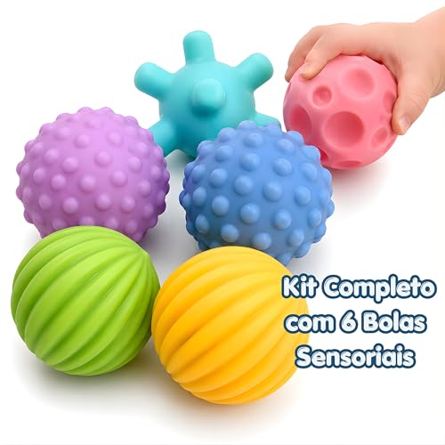 Kit de Bolas Sensoriais para Bebê – Texturas Educativas, Estímulo Motor e Cores Suaves – Silicone Macio – Aprendizado e Diversão