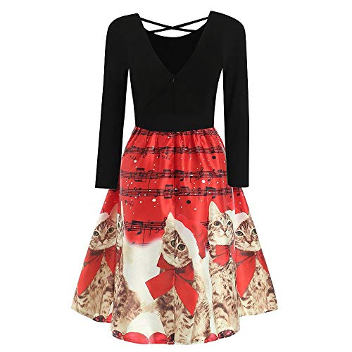 Caopixx Dress Christmas for Women Plus Size Criss Cross Party Dress Long Sleeve Round Collar Casual Dress
